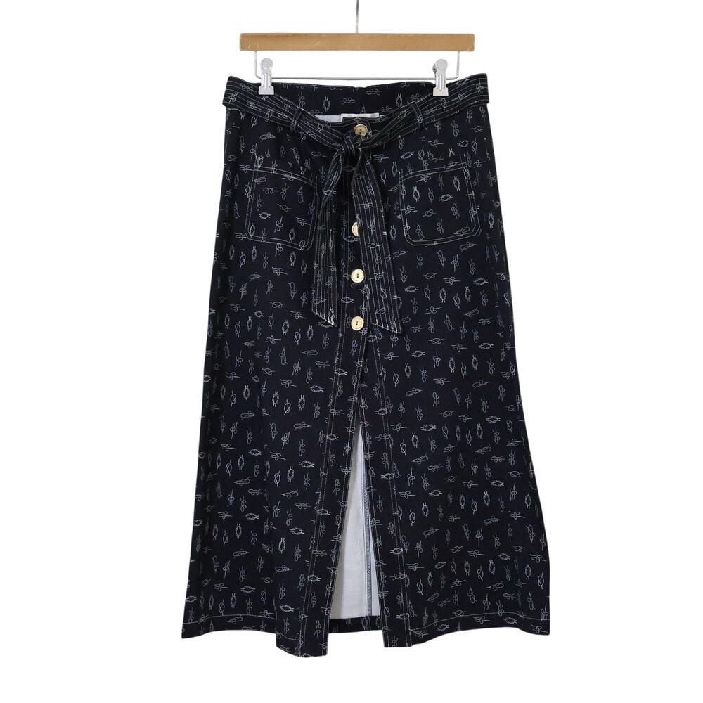 Anthropologie Corey Lynn Calter Rope Knot Navy Midi Skirt L Nautical Fisherman